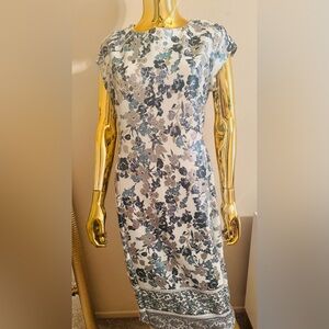 ECI New York Floral Pastel Sheath Dress, Office, Work Wear, Business, Size 10